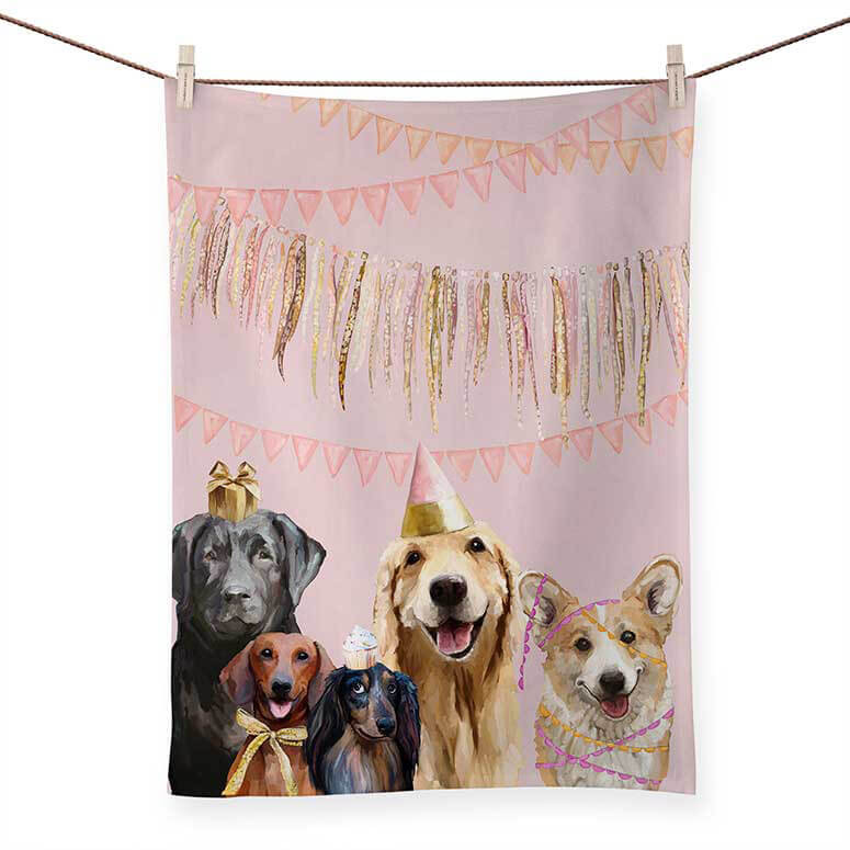 Best Friend Party Pups Tea Towel by Greenbox Cowgirls And Lace